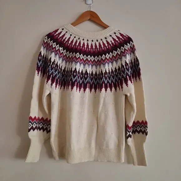 Sundance Eloise Fair Isle Sweater Wool Blend Knit Coconut Multi Women's Size L - Picture 5 of 11